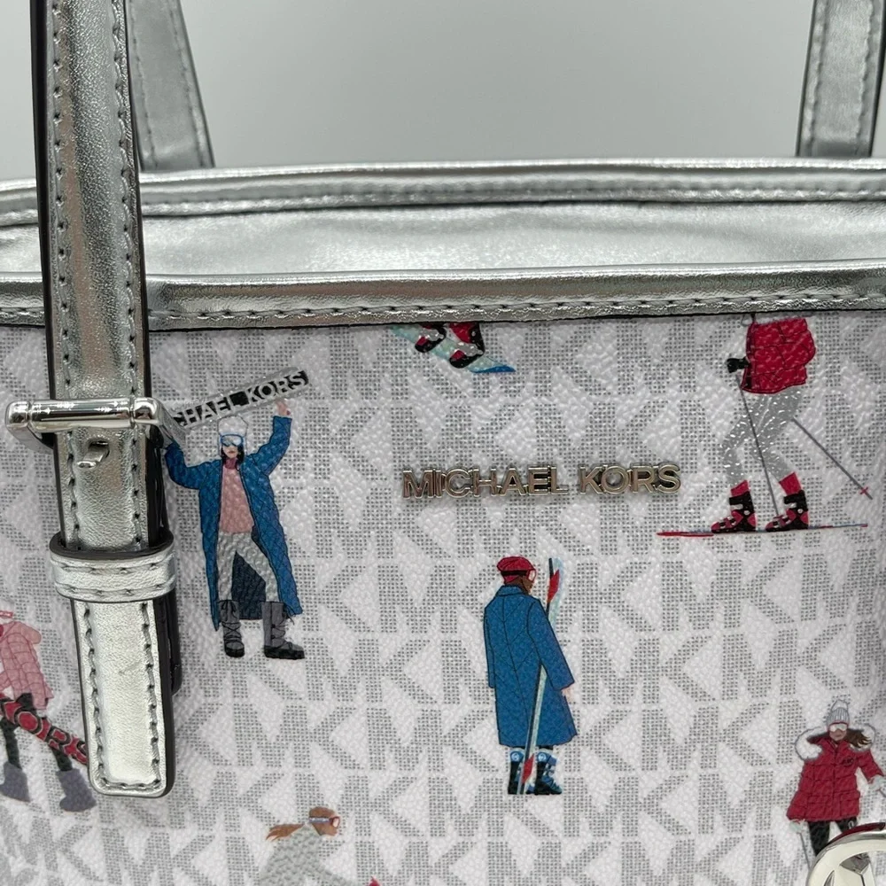 Michael Kors JST Xsmall Top Zip Tote Bag Bright White Multi